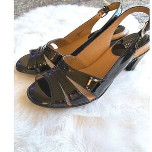 Softspots Neima Black Patent Leather Slingback‎ Heels Women's Size 8M Open Toe